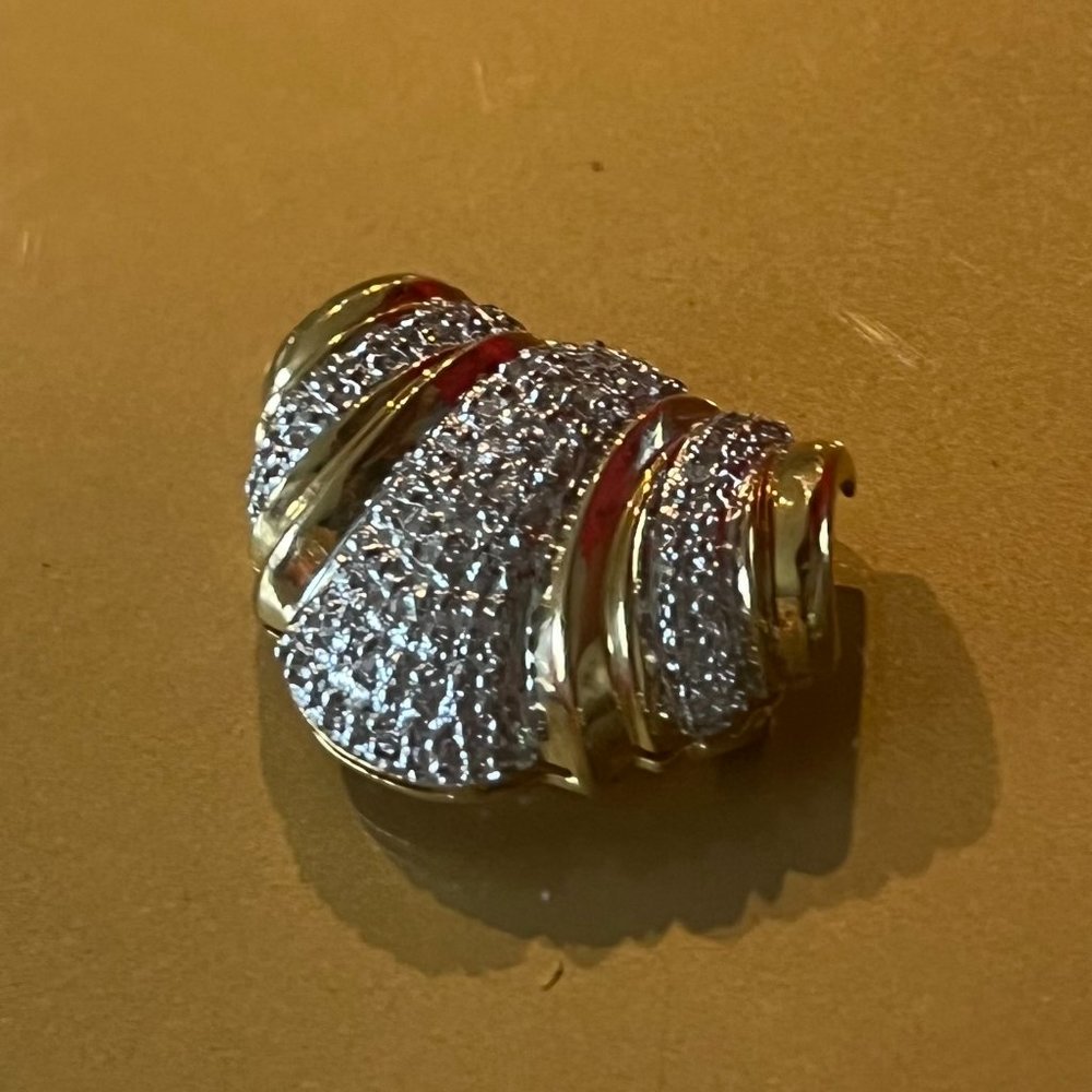 White Cubic Zirconia, Silver Shaped Croissant Charm